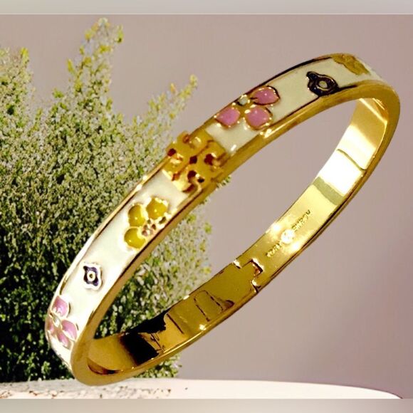 TORY BURCH MULTICOLORED FLOWERS LACQUERED BRACELET - Picture 4 of 4